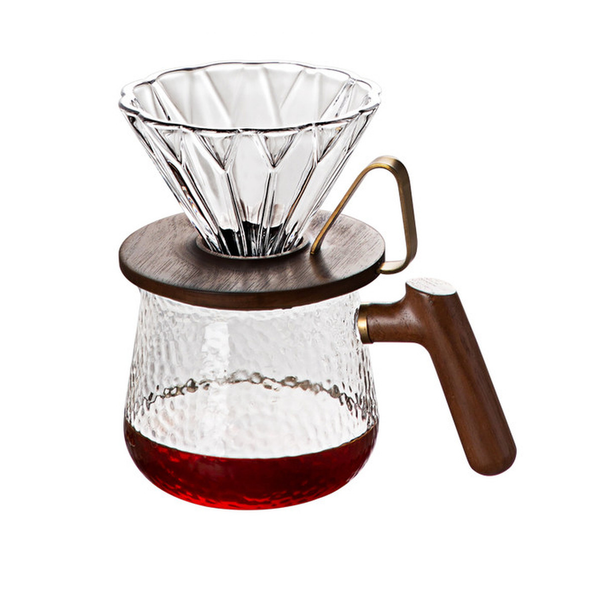 zeroHero Prisma Walnut Glass Dripper with walnut base and brass handle