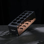 zeroHero Single Dose Bean Cellar, ten tubes of coffee beans on the wooden stand