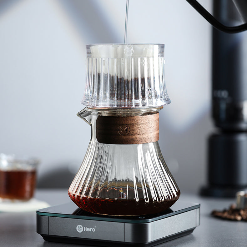 zeroHero Melody fluted glass coffee server with bamboo grip