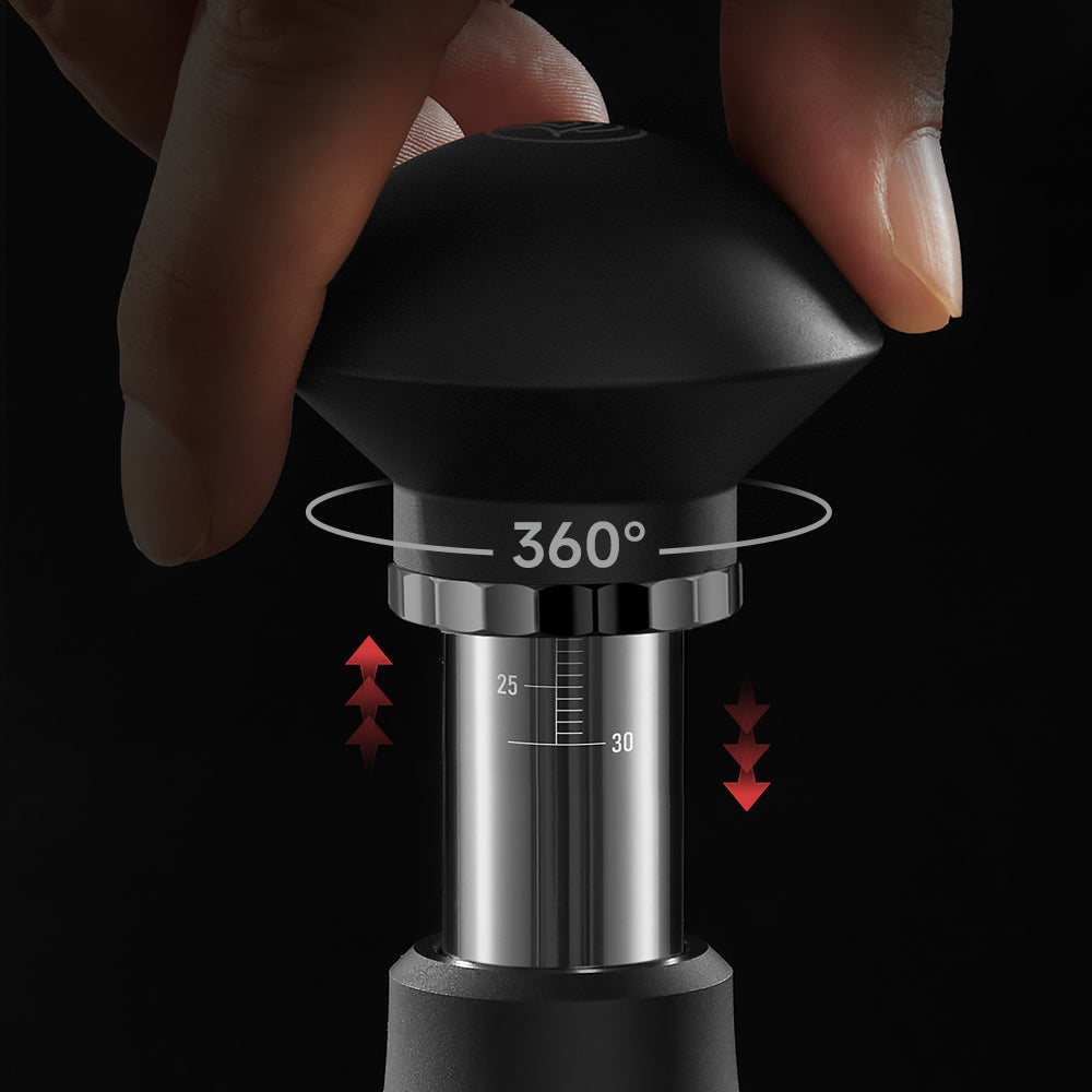 zeroHero Sword Press adjustable tamper in black, front view