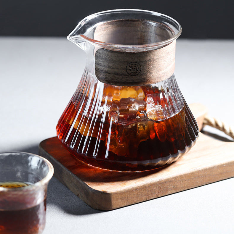 zeroHero Melody fluted glass coffee server with bamboo grip