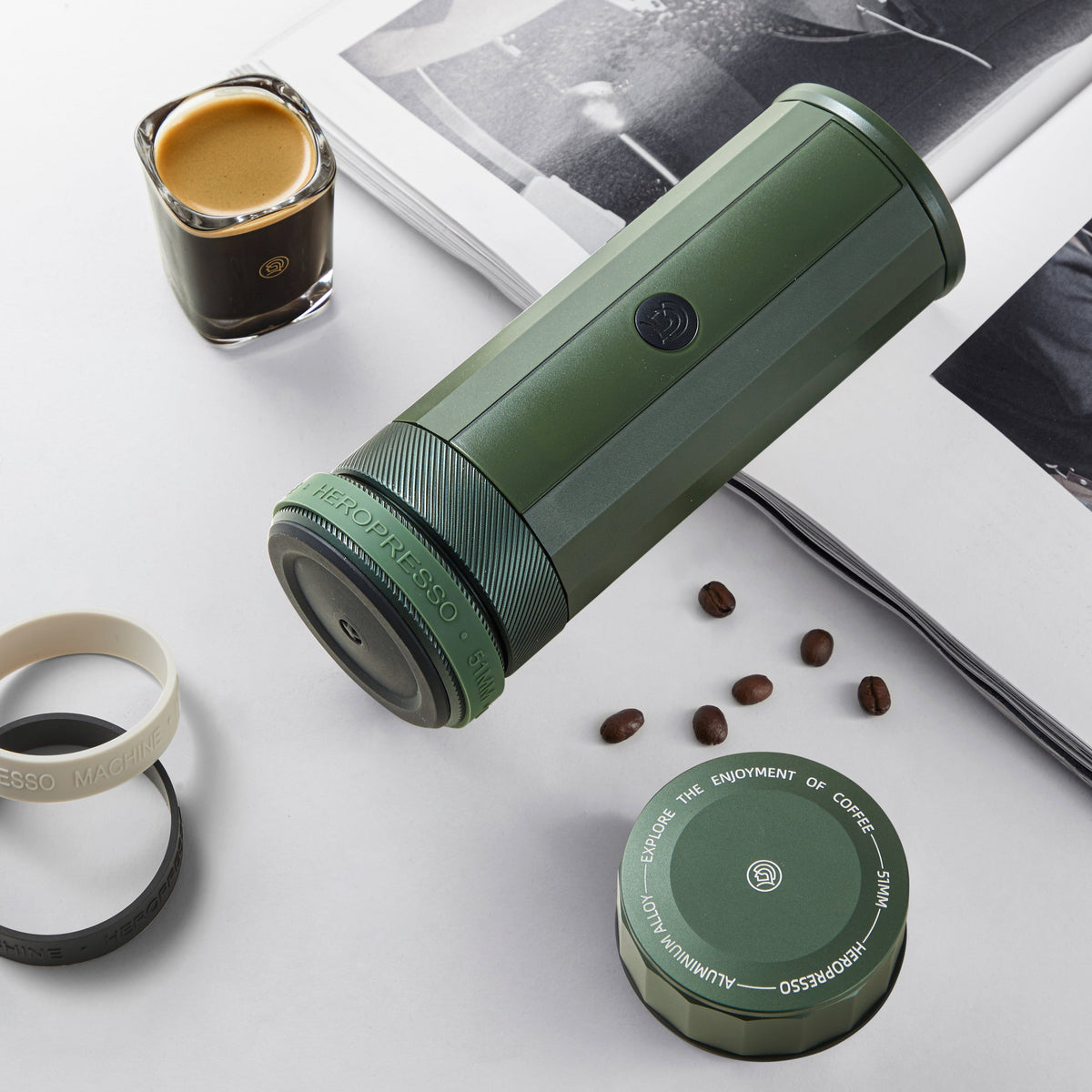 zeroHero Heropresso Pro Portable Espresso Maker, 51 mm, Green