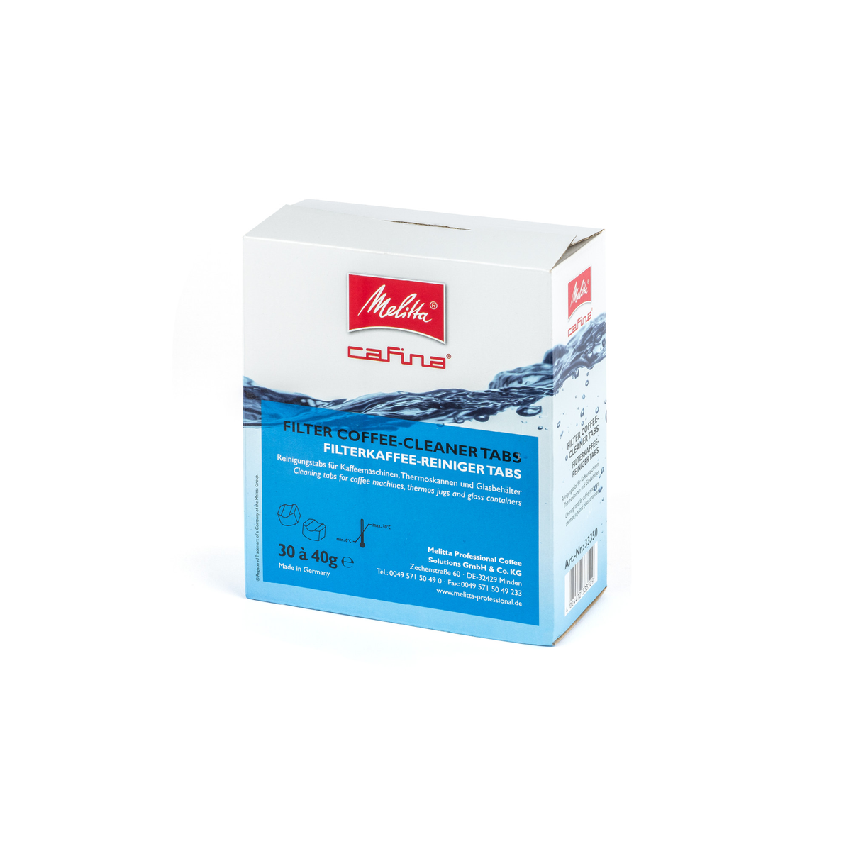 Melitta Cafina Filter Coffee Cleaner Tabs, pack shot