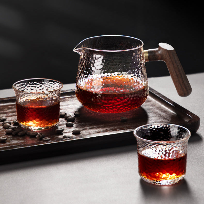 zeroHero Hammered Glass Coffee Server with walnut handle