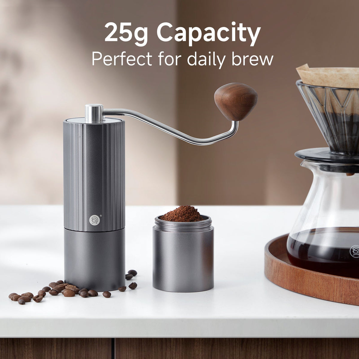 zeroHero Z3 hand grinder in grey, side view