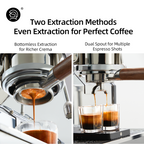 zeroHero 58 mm Double Spout Portafilter in stainless steel with walnut handle