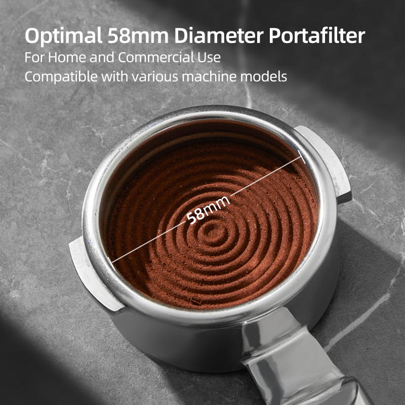 zeroHero 58 mm Double Spout Portafilter in stainless steel with walnut handle