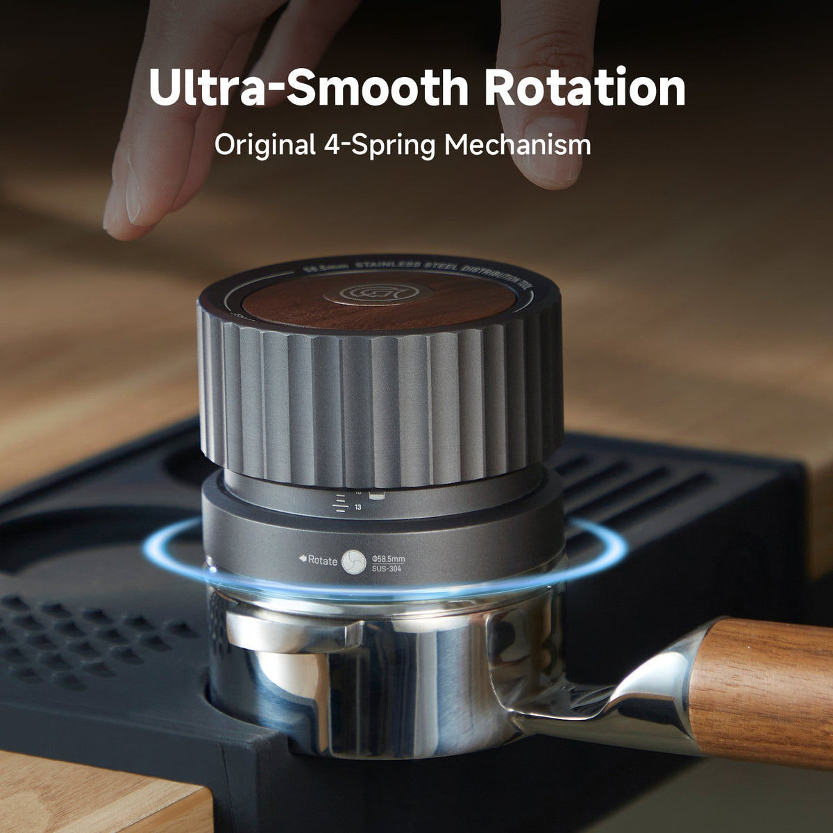 zeroHero Thor Gravity Distributor Pro espresso distributor, angled view