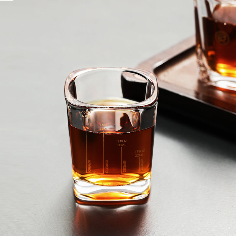zeroHero glass espresso shot cup with ounce and ml graduations