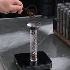 zeroHero Single Dose Bean Cellar, ten tubes of coffee beans on the wooden stand