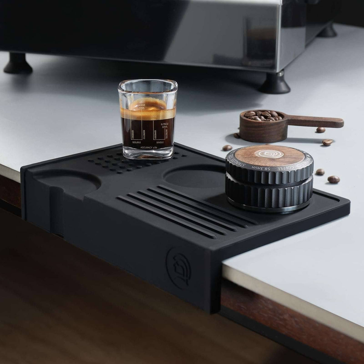 zeroHero Silicone Tamping Mat in black, angled view
