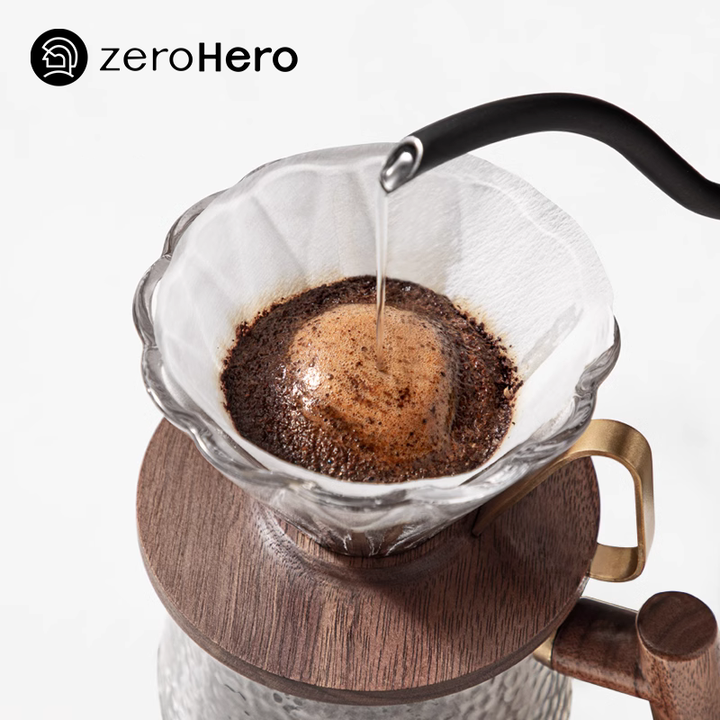 zeroHero Prisma Walnut Glass Dripper with walnut base and brass handle
