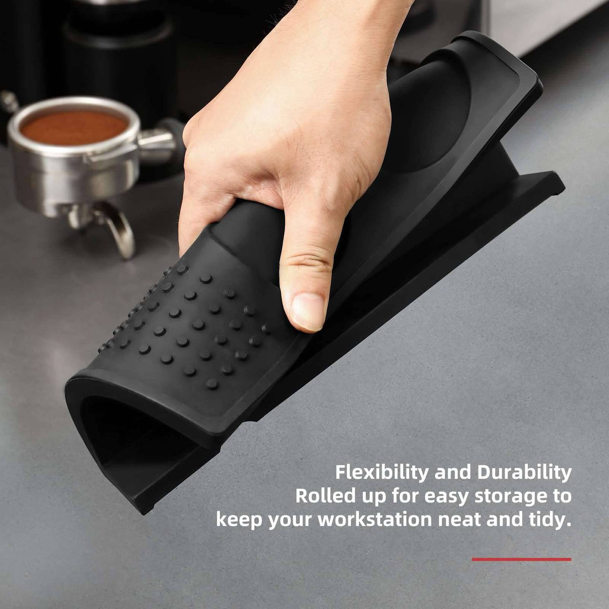 zeroHero Silicone Tamping Mat in black, angled view