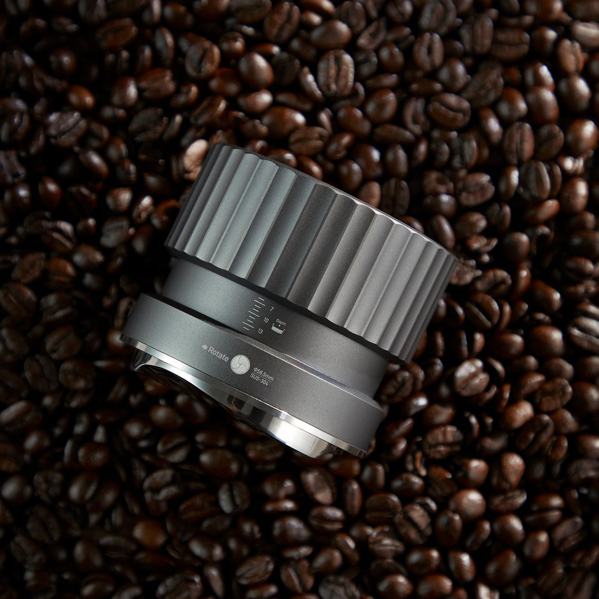 zeroHero Thor Gravity Distributor Pro espresso distributor, angled view