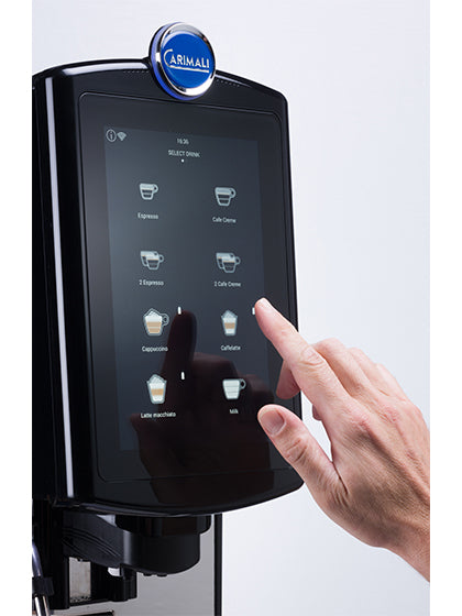 Carimali Mya Ultra fully automatic coffee machine in black, front view