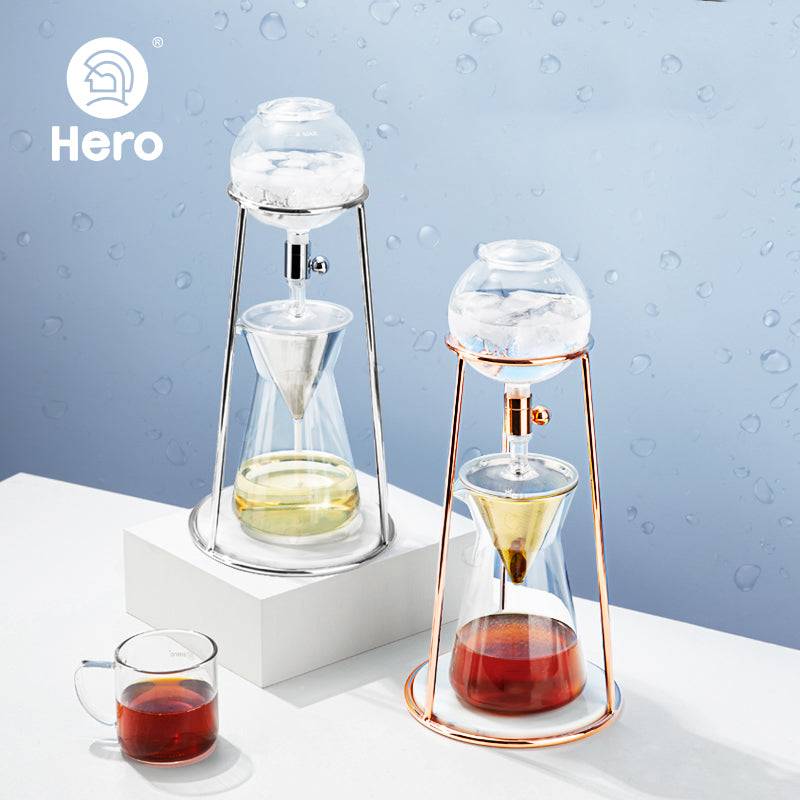 zeroHero Dingyuan Mini ice drip brewer on a stainless steel tripod