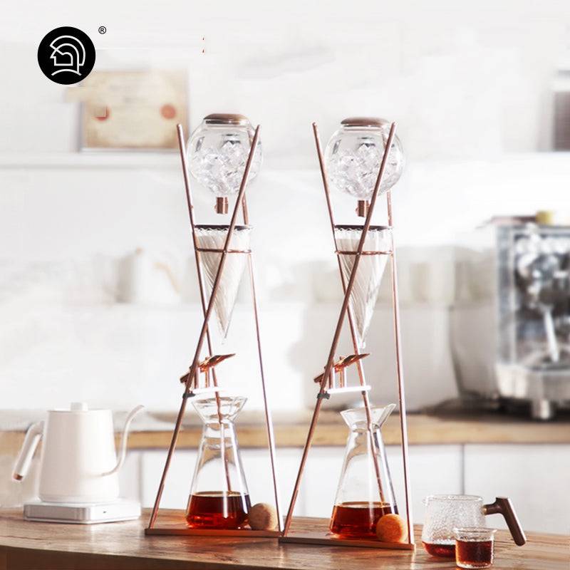 zeroHero Dingyuan Deluxe ice drip cold brew tower in frosted glass and brass