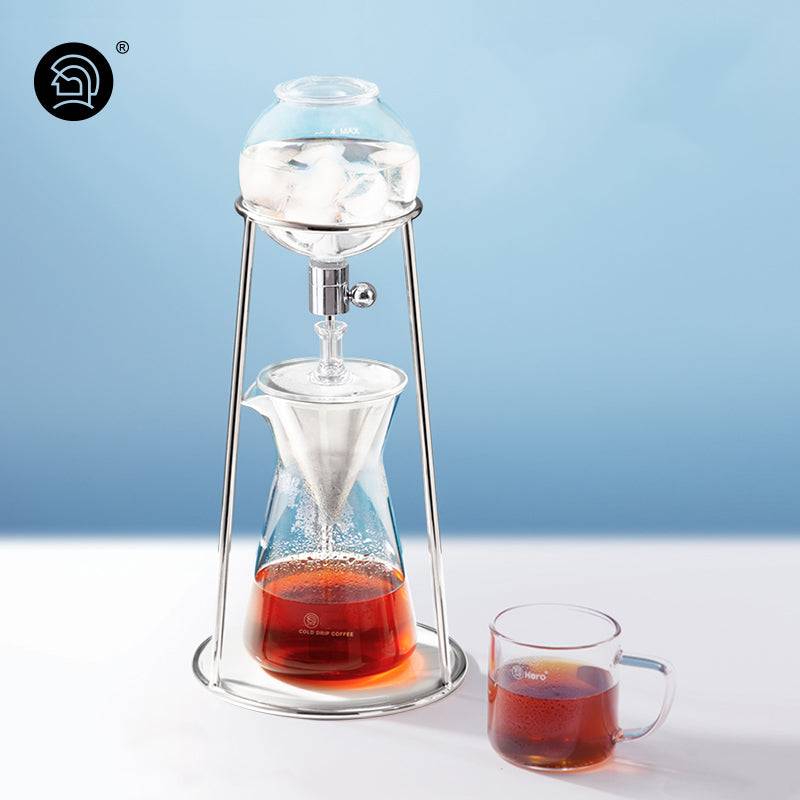 zeroHero Dingyuan Mini ice drip brewer on a stainless steel tripod