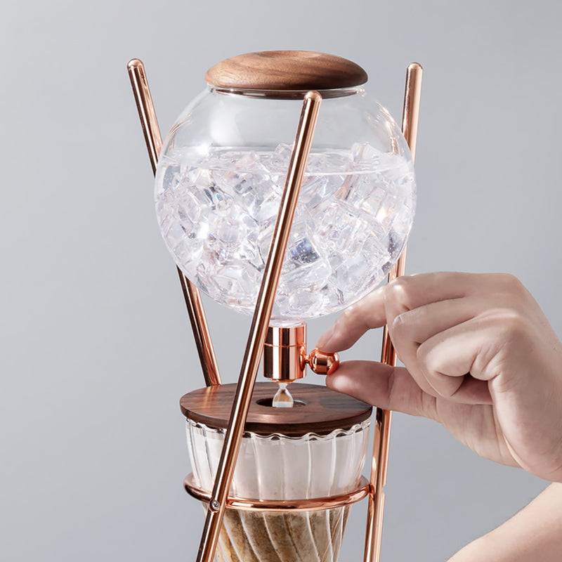 zeroHero Dingyuan Deluxe ice drip cold brew tower in frosted glass and brass