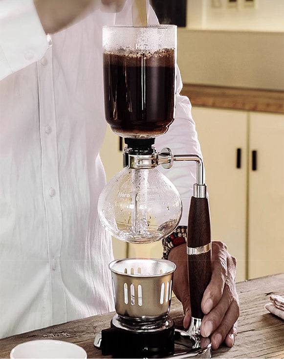 zeroHero Syphon Coffee Pot in glass with walnut handle