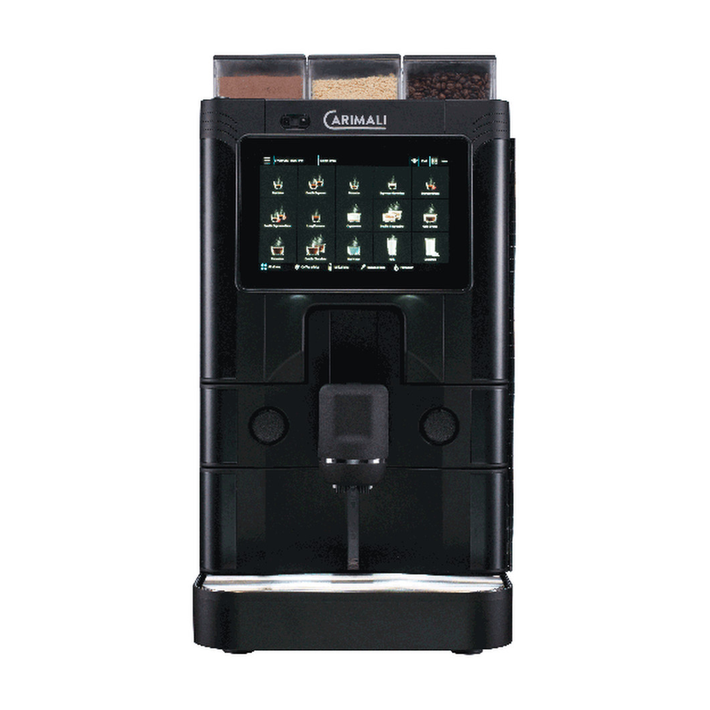 Carimali SilverAce fully automatic coffee machine in black, front view