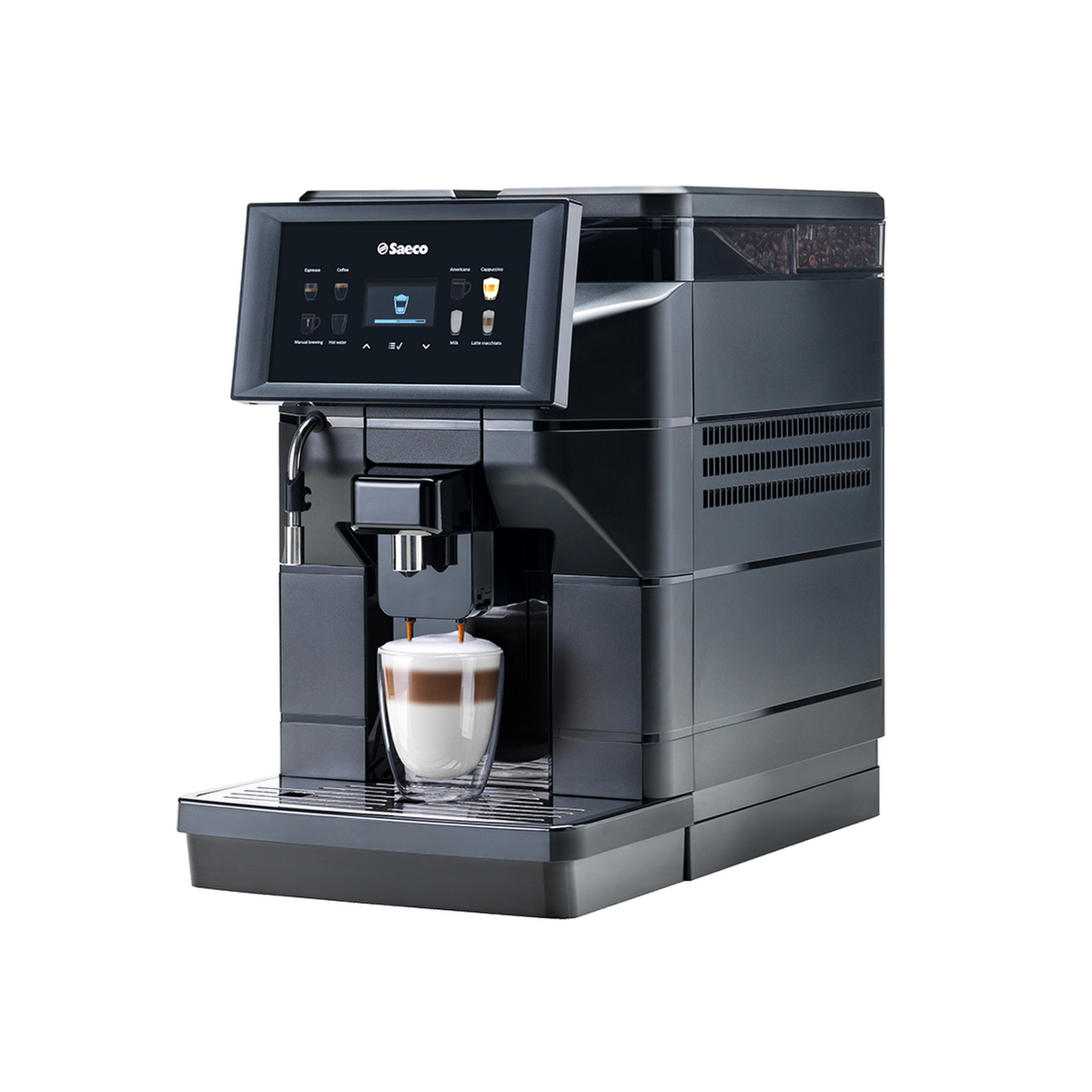 Saeco Aurora M1 compact bean-to-cup coffee machine, three-quarter view