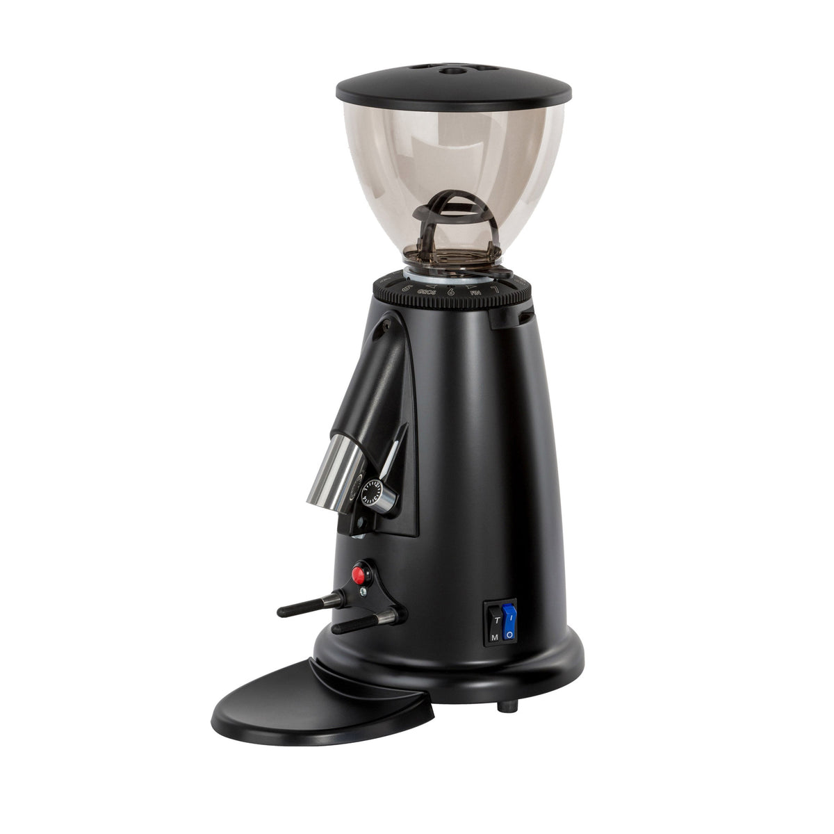 Carimali CGE58 on-demand coffee grinder in black, angled view