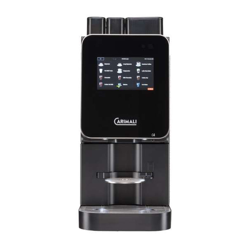 Carimali Lumina Compact compact coffee machine in black with 7-inch touch screen, front view