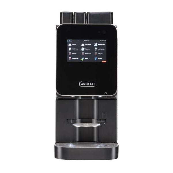 Carimali Lumina Compact compact coffee machine in black with 7-inch touch screen, front view
