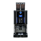 Carimali Optima Soft fully automatic coffee machine with two bean hoppers, angled view