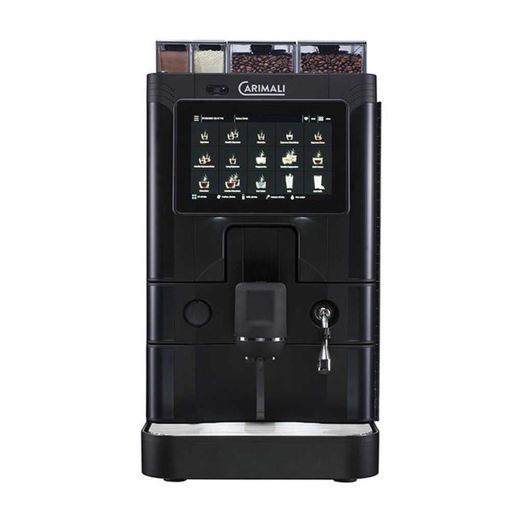 Carimali SilverAce Plus fully automatic coffee machine in black, front view