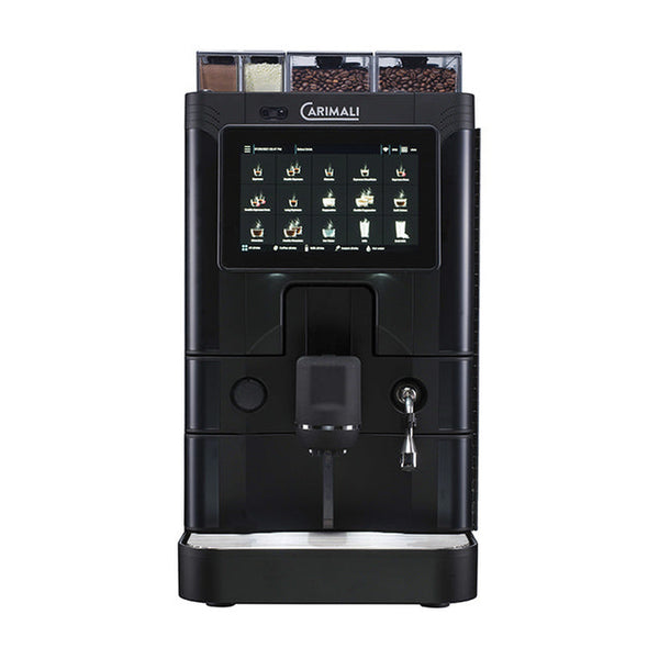 Carimali SilverAce Plus fully automatic coffee machine in black, front view
