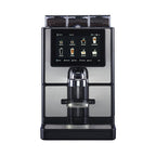 Carimali SilverTwin Plus fully automatic coffee machine in silver and black, front view