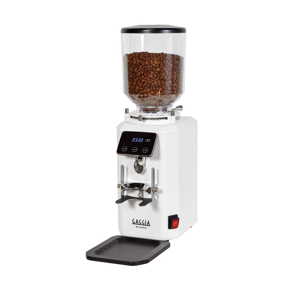 Gaggia G4 coffee grinder in white, front view