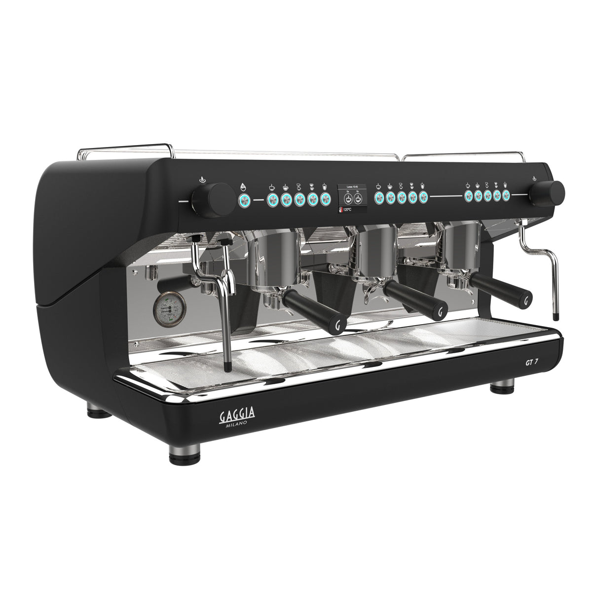Gaggia GT 7 2-group traditional espresso machine in black, front view