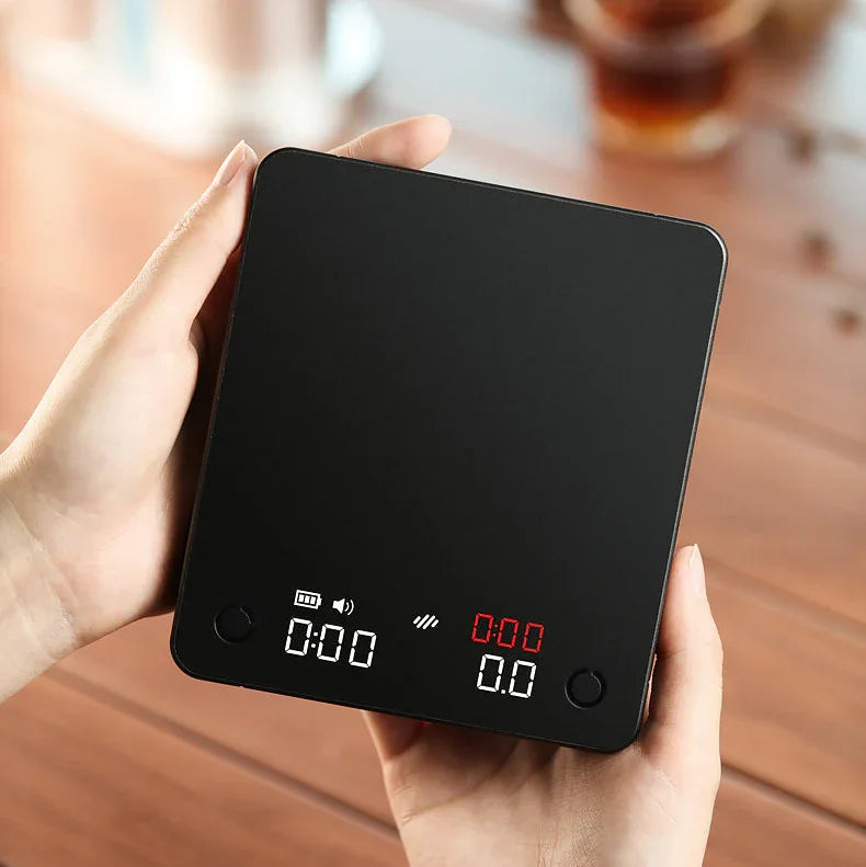 zeroHero Mini Smart Coffee Scale in black, angled view