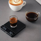 zeroHero E-Smart Compact Coffee Scale in black, angled view