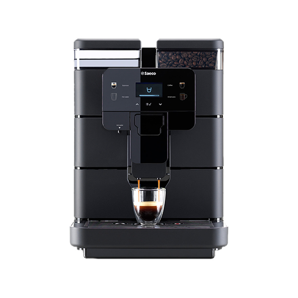 Saeco Royal Black compact bean-to-cup coffee machine, front view with an espresso