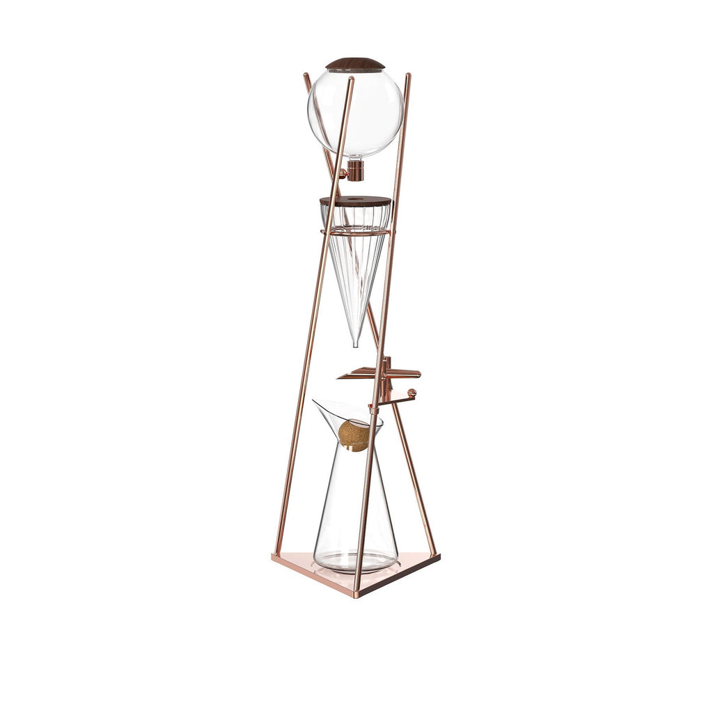 zeroHero Dingyuan Deluxe ice drip cold brew tower in frosted glass and brass