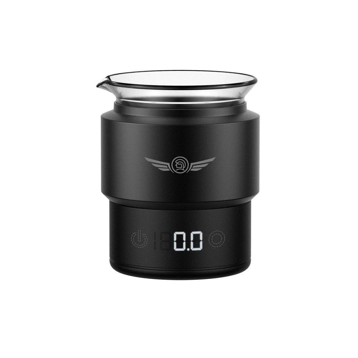 zeroHero Dosing Scale with glass dosing cup, front view