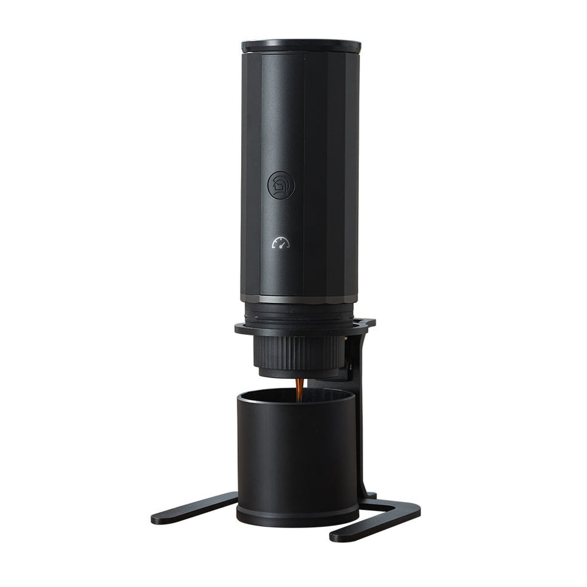 zeroHero Heropresso Heated Edition portable espresso maker in black, front view