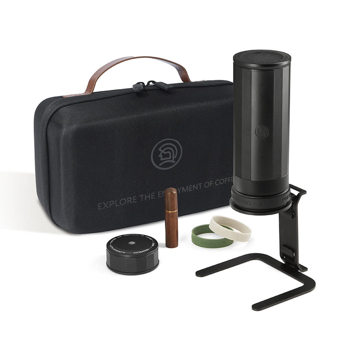 zeroHero Heropresso Pro Portable Espresso Maker, 51 mm, Black, Coffee maker + stand + bag