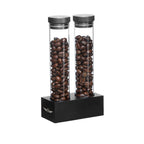 zeroHero Magnetic Bean Cellar Tubes, two tubes of coffee beans on the base