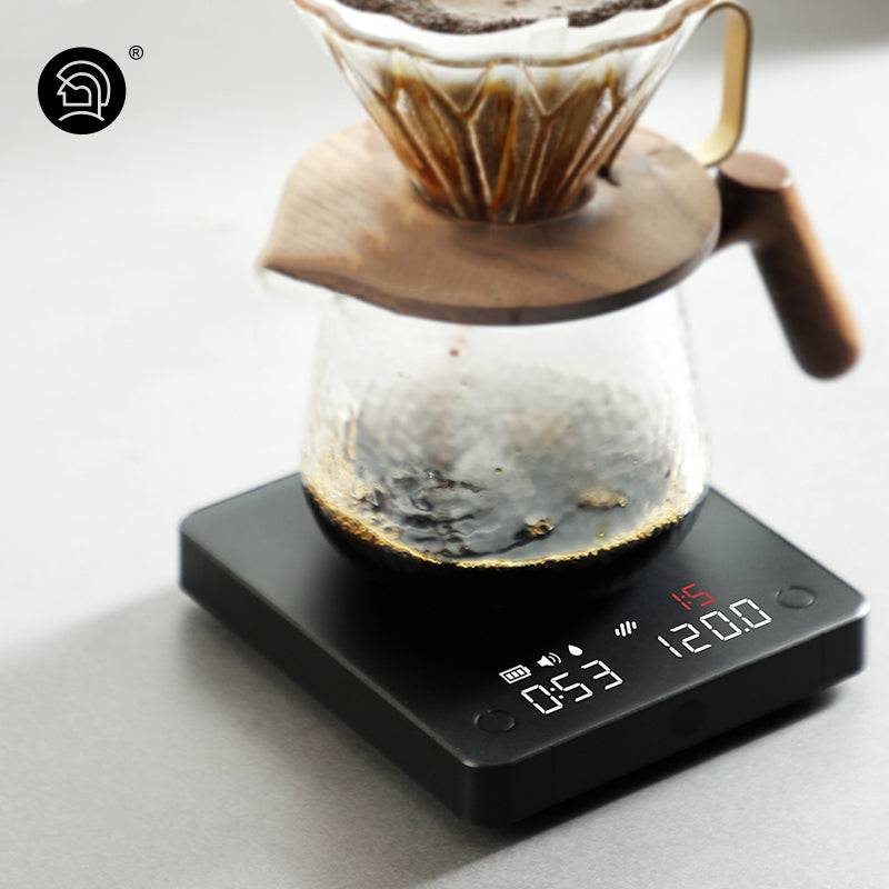 zeroHero Mini Smart Coffee Scale in black, angled view