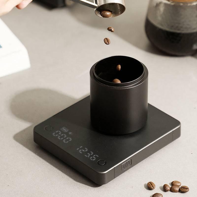 zeroHero Mini Smart Coffee Scale in black, angled view