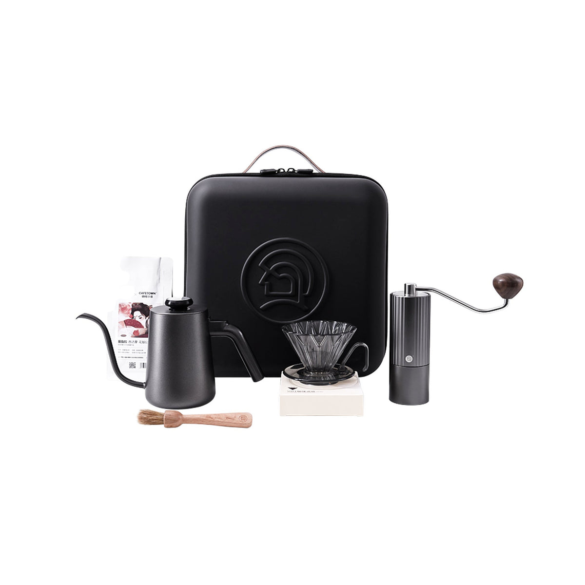 zeroHero Pour Over Coffee Brewing Kit with grinder, kettle and cup
